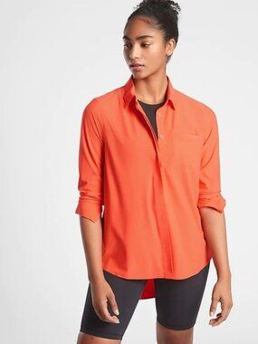 Athleta Urbanite Orange Long Sleeve Button Down Top Stretch Breathable 3X